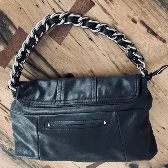 B MAKOWSKY Black Leather Shoulder Bag Chain handle hangtag BM Leopard Lining - Picture 2 of 8